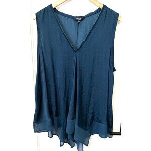 Vera Wang Asymmetrical Handkerchief Hem Teal Green XL Flowy Sleeveless Top Fairy